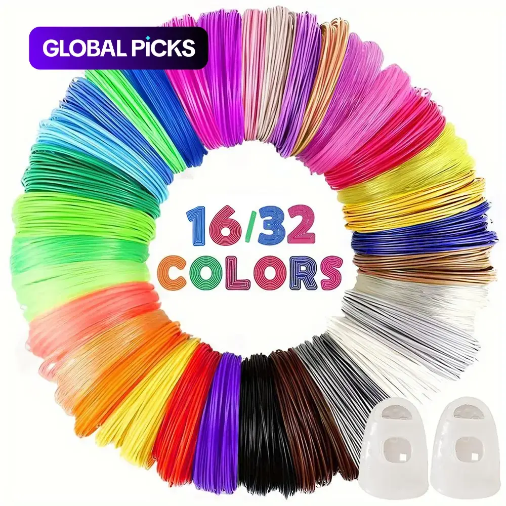 32/16-Color PLA Filament for 3D Pens, 10 Feet per Color (Total 320/160 Feet), Includes 2 Finger Sleeves, Suitable for Most 3D Printing Pens #GLOBAL PICKS