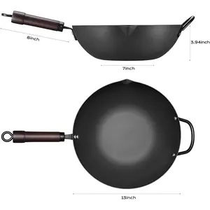 Wok, 13 Inch carbon steel woks & stir-fry pans nonstick, Pre-Seasoned 5.8QT Flat Bottom Chinese Wok Paella Pan with lid, Carbon Steel Cookware, Compatible with All Cooktops