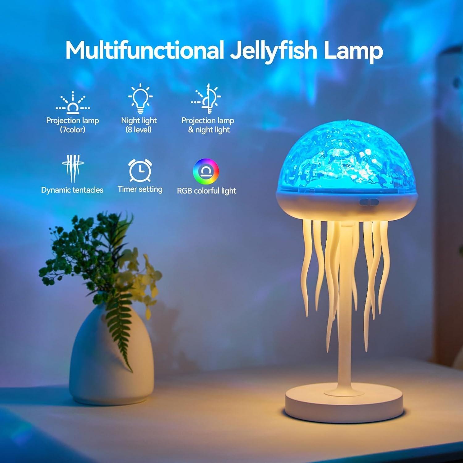 1 Piece Jellyfish Lamp Projector Night Light, 7-Color Changing, Portable and Bright Table Lamp, Waterproof Night Light for Bathroom, Ocean Ambient Light, Suitable for Bedroom, Living Room, Home Decoration, Birthday Gift for Teens and Girls