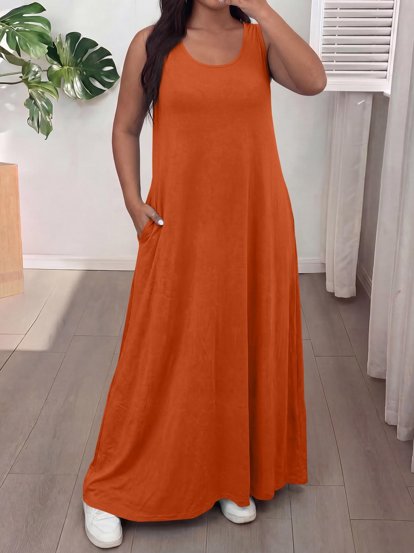 Elegant Plus-Size Women's Sleeveless Round-Neck Solid Color Tank Dress,  Summer Casual Home Wear, Comfortable Fit, Multiple Colors Available -  TikTok Shop