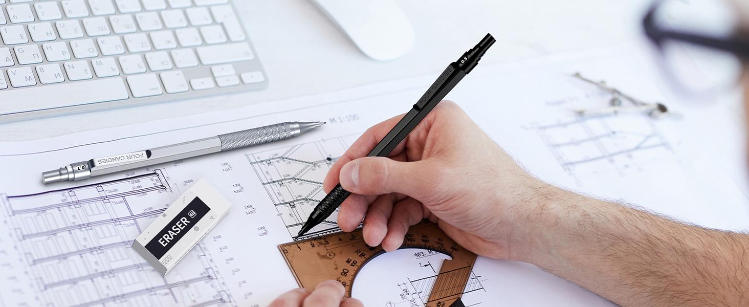 Weighted Pencil !!!Four Candies Metal Mechanical Pencils Set with Case, For Writing Drafting, Drawing, Sketching, 0.5mm & 0.7 mm Artist Pencil with 8 Tubes HB Lead Refills, 3 Erasers,9 Eraser Refills, Suitable for School and Office art Creation. Weighted Pencil !!!Four Candies Metal Mechanical Pencils Set with Case, For Writing Drafting, Drawing, Sketching, 0.5mm & 0.7 mm Artist Pencil with 8 Tubes HB Lead Refills, 3 Erasers,9 Eraser Refills, Suitable for School and Office art Creation.