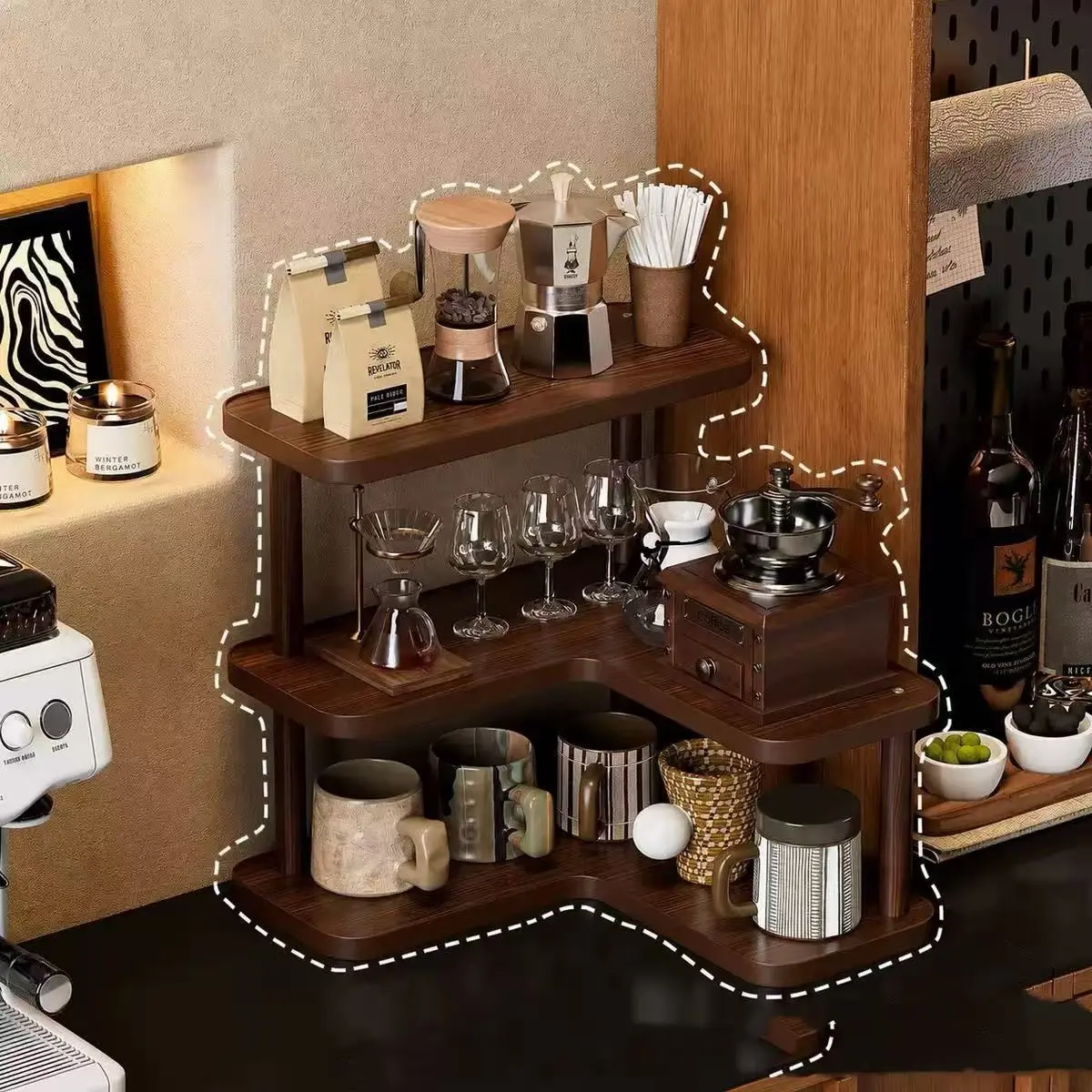 Corner Desktop Organizer Rack, Multi-Layer Storage Shelf for Home Office Kitchen, Tea Room Cup Holder, Bookshelf Display Stand, Open Shelf Organizer