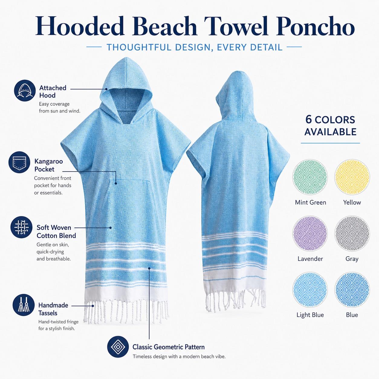 Wearable Beach Towel with Hood, Soft Absorbent Quick-Dry Decorative Towel, Pocket Fringe Design, Ideal for Beach, Pool, Surfing, Travel, Quick Drying Towels