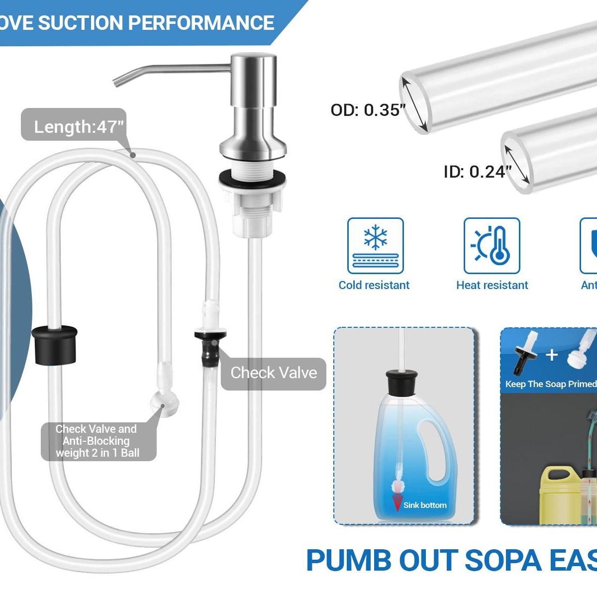 Kitchen Hack_ Sink Soap Dispenser Tube Kit, with 47" Tube Hose and Check Valve for Prevent Backflow for Countertop Dispensador De Jabon de Cocina Kitchen Sink Accessories Faucet Extension Kitchen Hack_ Sink Soap Dispenser Tube Kit, with 47" Tube Hose and Check Valve for Prevent Backflow for Countertop Dispensador De Jabon de Cocina Kitchen Sink Accessories Faucet Extension
