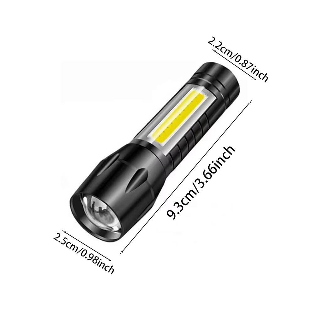 Mini LED Rechargeable Flashlight, COB+XPE Zoomable Torch, 3 Mode, Built in Battery Flashlight, Outdoor Camping Emergency Lantern