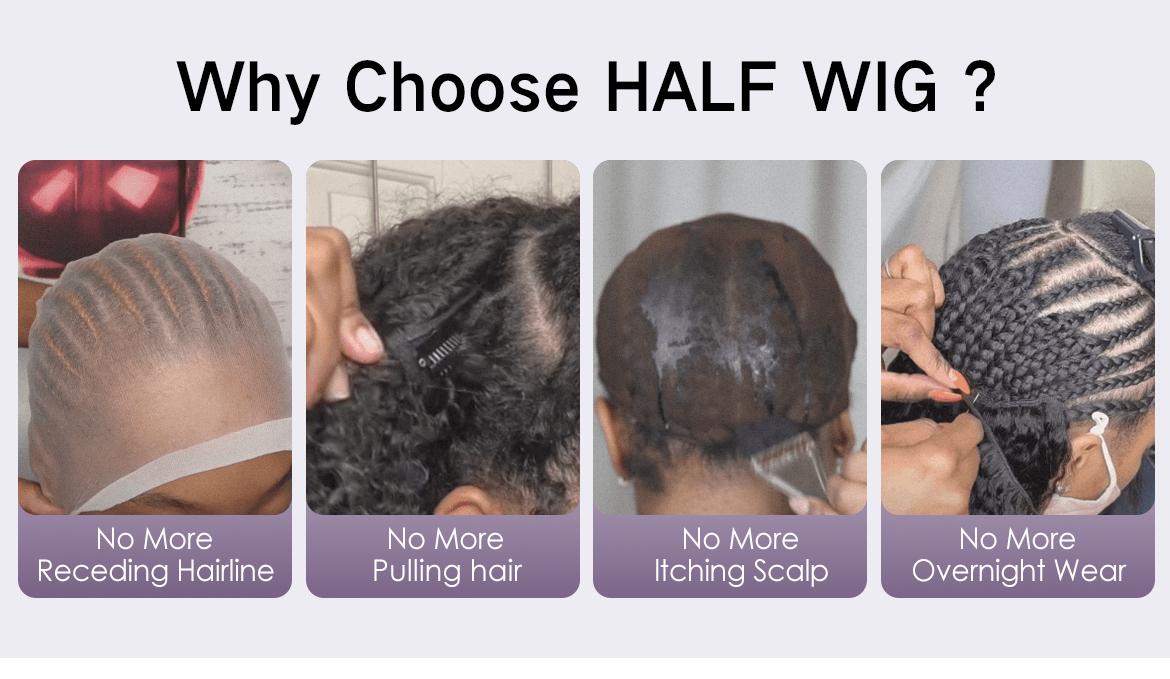 [3 In 1 Half Wig] Wavymy Kinky Curly 3 In 1 Seamless Flip Over Glueless No Lace Reusable Human Hair, 100% Virgin, 3 In 1 Fit for 3 Hairstyles