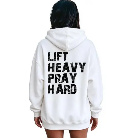 Women's Christian Round Neck Seamless Gym Tee - Lady's Casual Fabric Trendy Oversized Letter Print Workout Top, Gift for Faithful Fitness Friends (Lift Heavy Pray Hard Design), Womens Gifts, Hoodie,Sweatshirt,Christmas and Halloween gifts