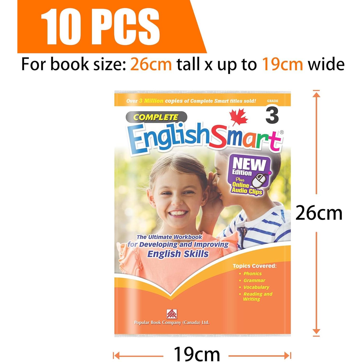 Book Covers, 10 count Transparent  Plastic Book Sleeve Notebook Protector Book Cover for Books 19x26cm
