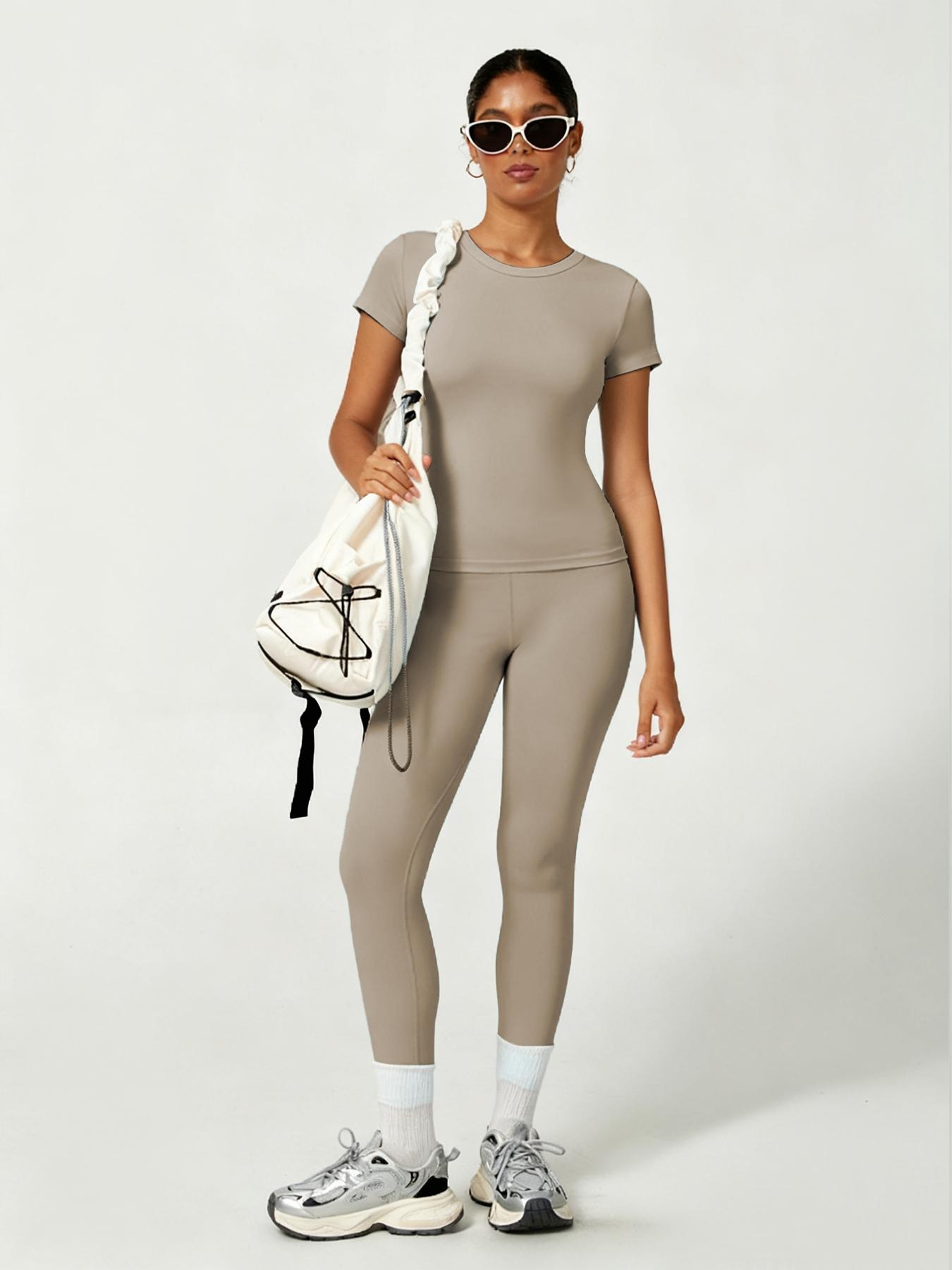 Women's Sporty Yoga Set, Soft Breathable Short-Sleeve Top & Skinny Elastic Pants, Sportswear for Fitness, Running and Outdoor Activities