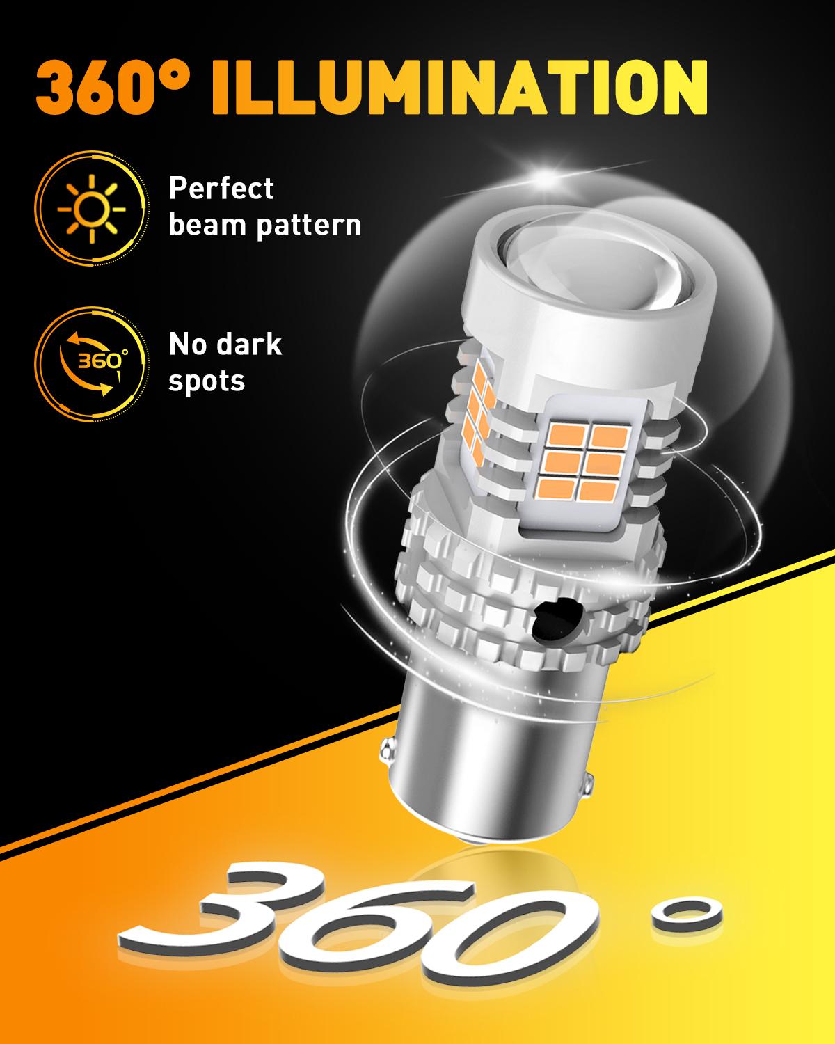 OXILAM BA15S 1156 LED Turn Signal Light Bulb CANBUS Error Free 2200K Amber Yellow 2800LM for 7506 1156A 1003 1141 P21W Bulb Replacement, Pack of 2