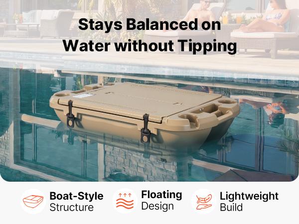 Floating Cooler, 40 QT Floating Ice Chest with Dry Storage Tow Rope, Premium LLDPE Amphibious Drink Cooler for Water Land, Cruise Smoothly Stable on Lake, River, Pool, Beach, Kayak, Apricot