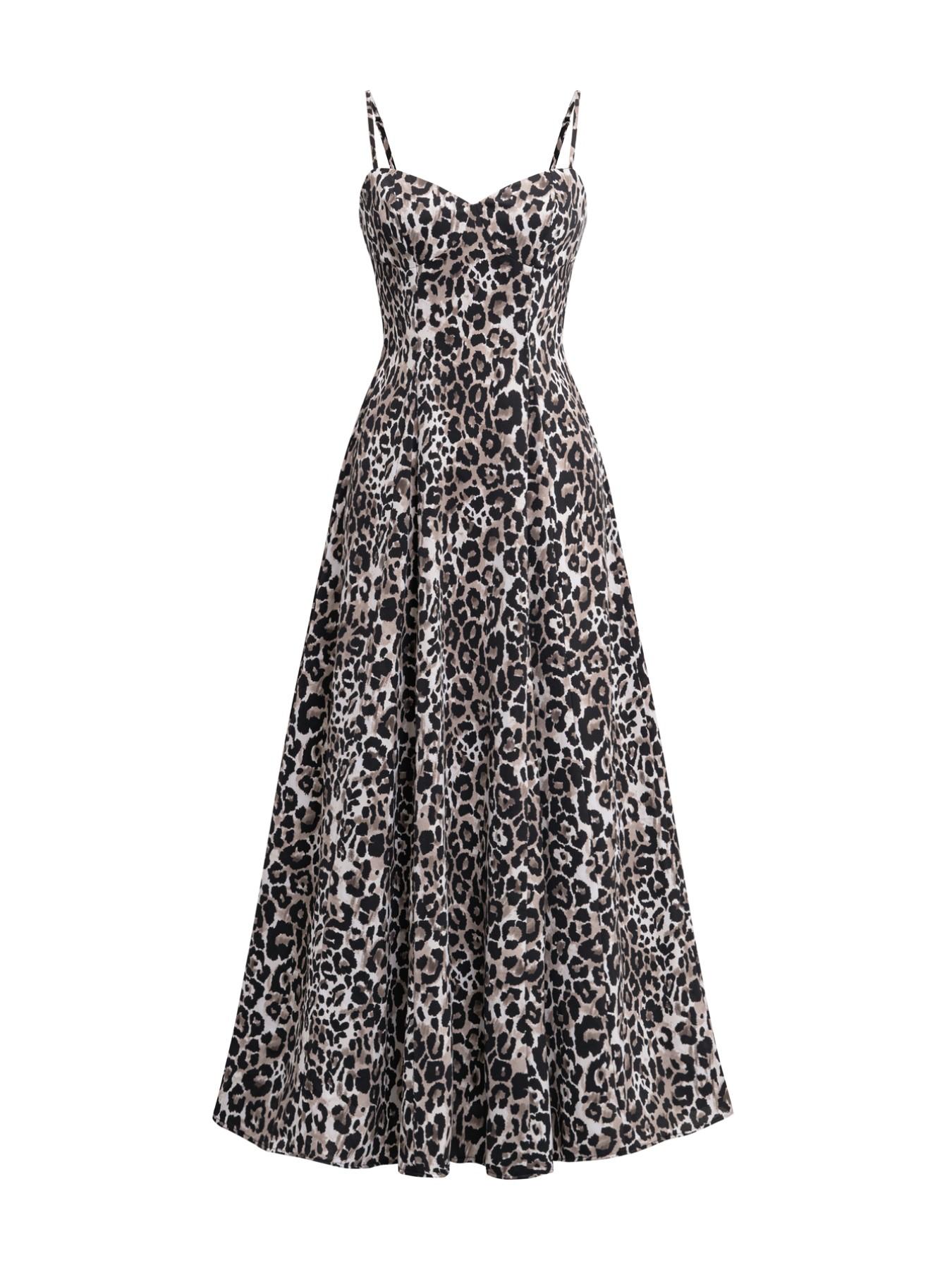 Women's Leopard Print Halter Neck Dress, Sleeveless Backless Adjustable Design, Casual Summer Party, Elegant Women's Clothing