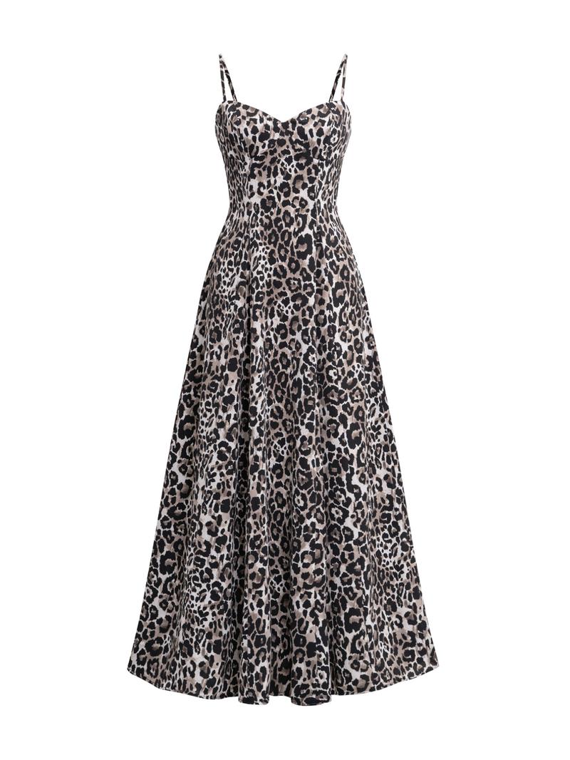 Women's Leopard Print Halter Neck Dress, Sleeveless Backless Design, Casual Summer Party, Elegant Women's Clothing