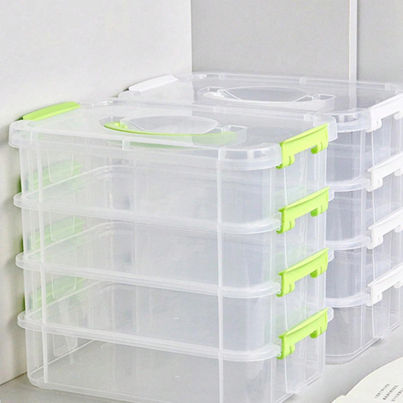 4-Tier Stackable Transparent Plastic Storage Box with Latch, Waterproof Large Capacity Home Office Organizer, Portable Food Safe Container, Multilayer Storage