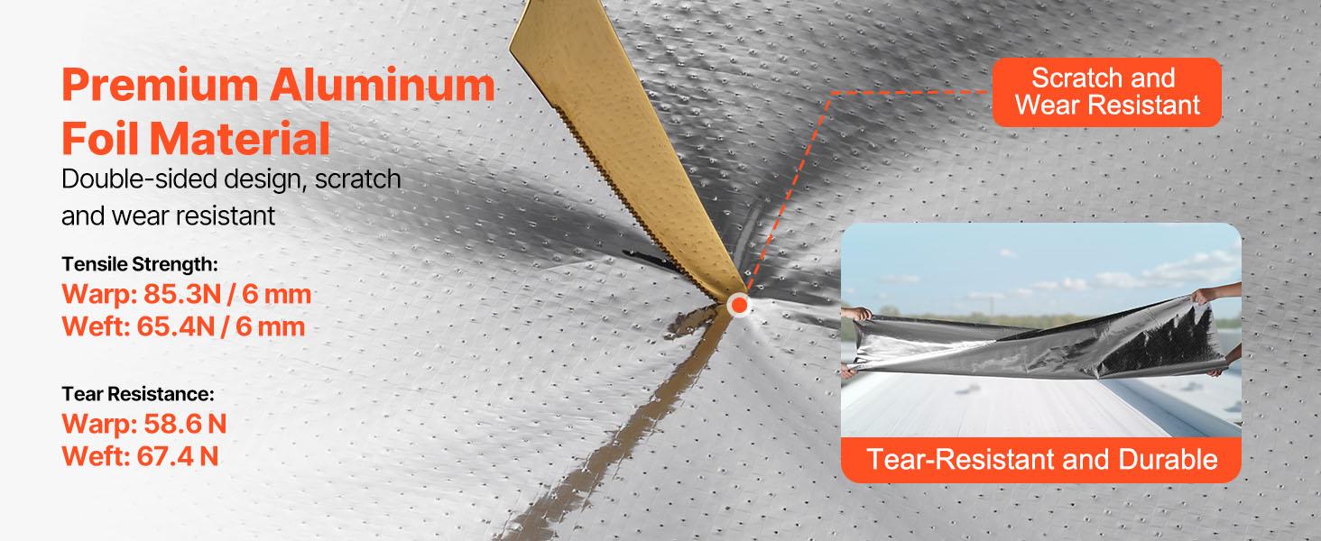 VEVOR Double Reflective Insulation Roll, Perforated Woven Fabric Radiant Barrier, 0.15mm 48 inx 125 ft, Double-Sided Aluminum Foil Heat Reflective Shield, Thermal Insulation Roll for Window RV Roof
