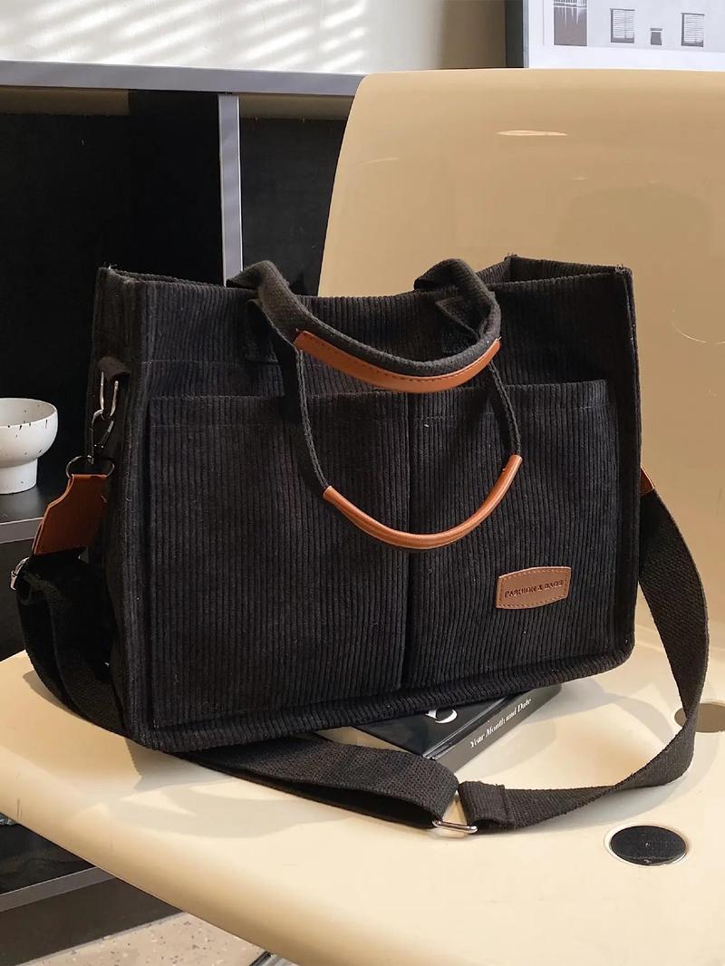 Women's Spring Plain Color Large Capacity Tote Bag, Casual Trendy Multi-pocket Design Shoulder Bag, Fashion Crossbody Bag, Commuter Crossbody Bag for Trip & Business & School, Lightweight Work Bag