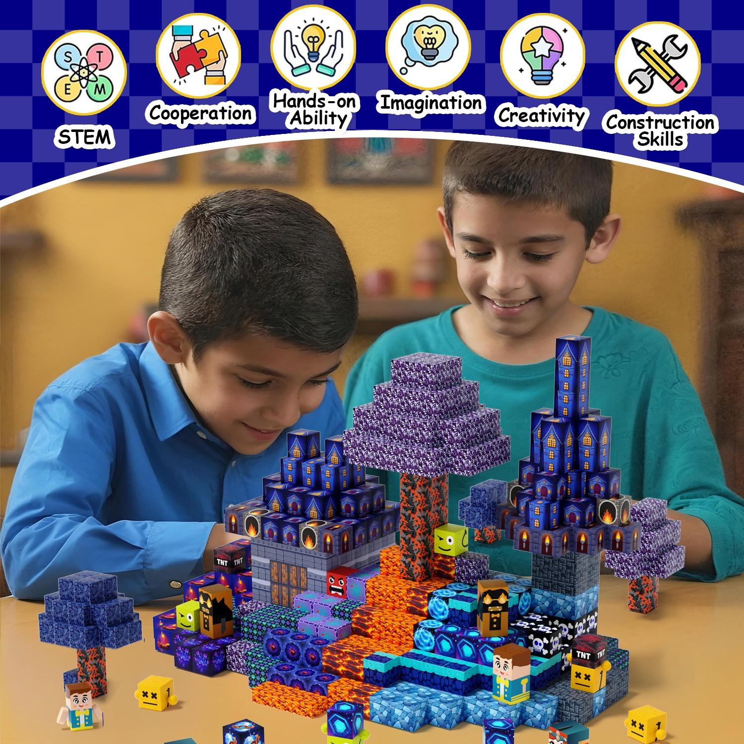 100/150 Pcs STEM Montessori Magnetic Building Blocks Set | Impact-Resistant, Smooth & Burr-Free Edges, High-Saturation Colors | Shape Recognition & Cause-and-Effect Reasoning Skills | Birthday Early Learning Gift for Toddlers Age 3+