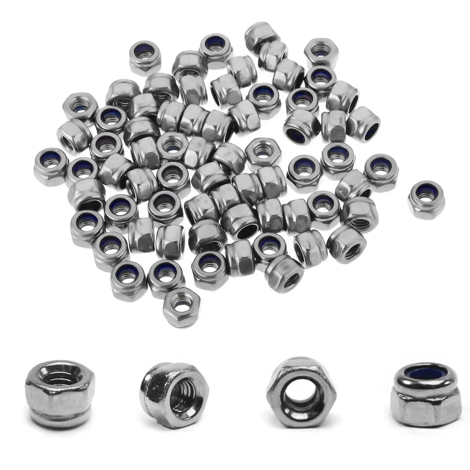 120PCS M3x0.5mm Nylon Insert Hex Lock Nuts, 304 Stainless Steel Self-Locking Metric Locknuts for RC Bike Pedals & 3D Printer, 5.5mm Hex Nut DriverGift
