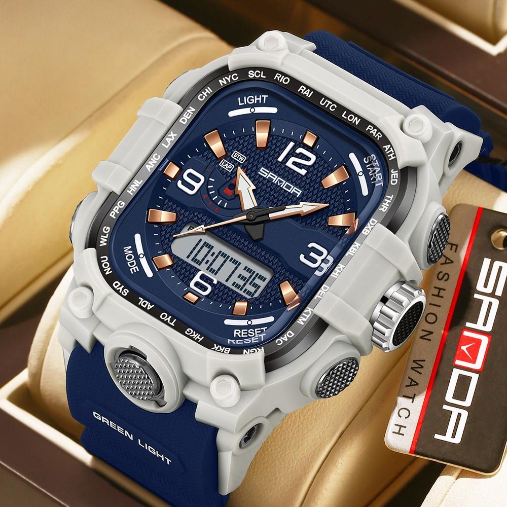 Men's Fashion Watch Dual Display Countdown, Waterproof Night Glow Square Multifunctional Outdoor Sports Watch, Daily Wear [6310]