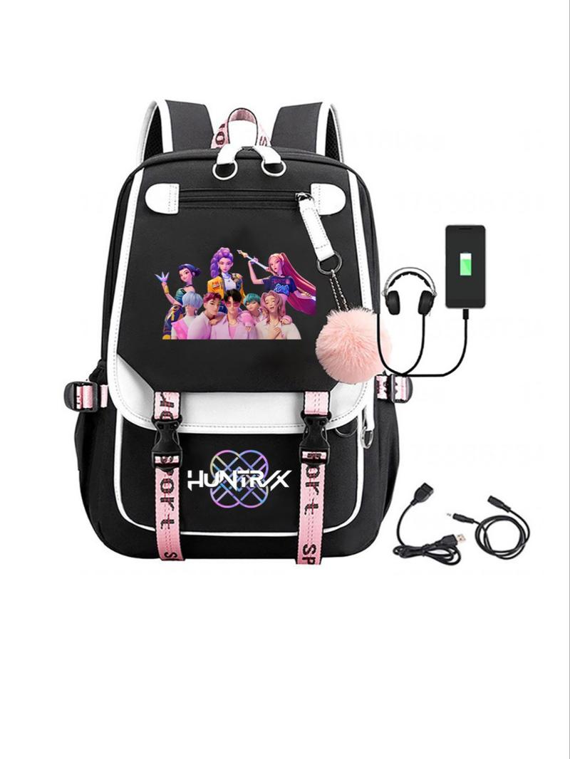 New K-Pop Demon Hunters Cartoon Print Backpack, Fashionable Large Capacity School Bag, Lightweight Travel Bag for Students, Cute Backpack