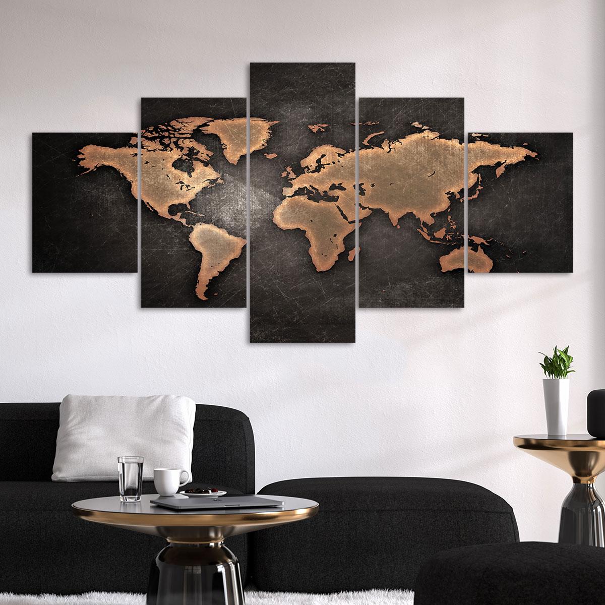 Vintage World Map Pattern Canvas Unframed Painting, 5 Counts Modern Art Poster, Wall Art Decor for Home Living Room Bedroom Office, Ornaments