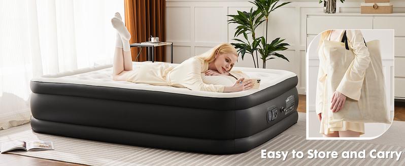 Air Mattress - Inflatable Blow Up Mattress Airbed with Built-in High Capacity Pump, Double Height, Adjustable, Non-Slip Bottom Design, Portable for Home or Camping