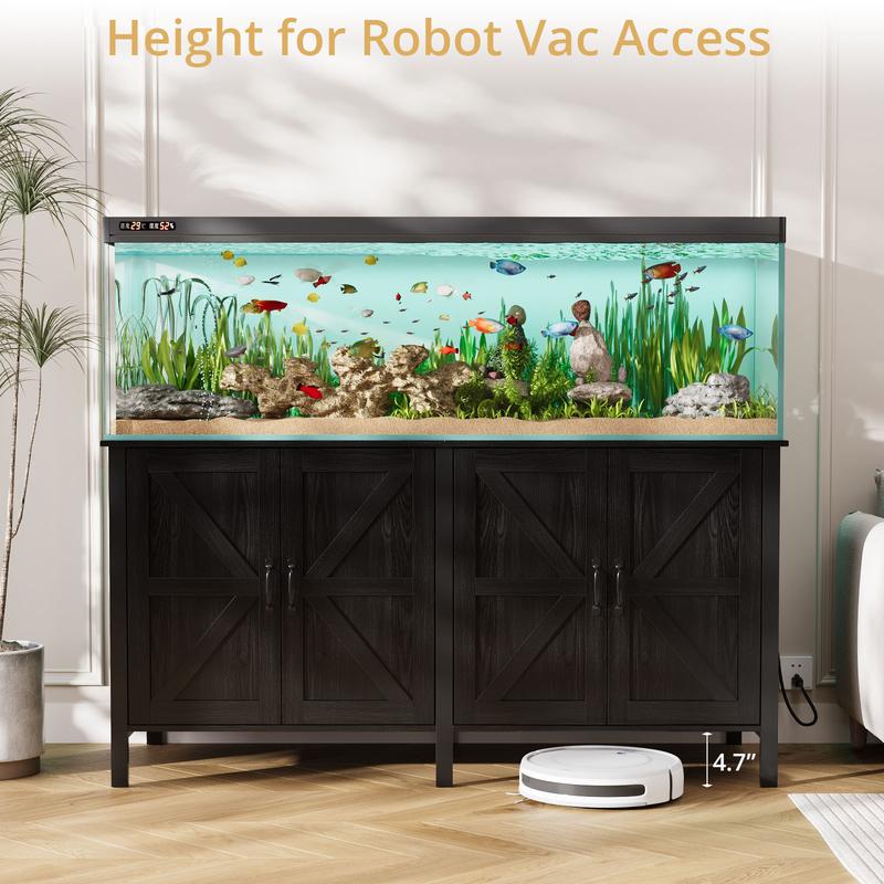 VOWNER Farmhouse 100-150 Gallon Fish Tank Stand, Heavy Duty Aquarium Stand with Storage Cabinet and Power Outlet, Reptile Tank Stand Fits 100/120/150 Aquariums, 59.8" L x 23.6" W, 2200LBS Capacity