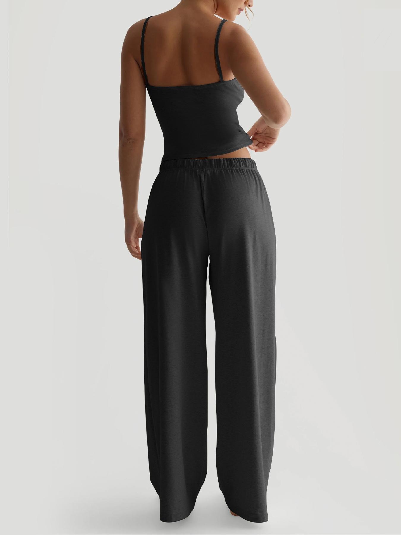 2026 Women's Four-Season Two-Piece Set, Strapless Vest Top & Wide-Leg Drawstring Elastic Waist Pants, Casual Loose-Fit Fitted Comfortable with Pockets