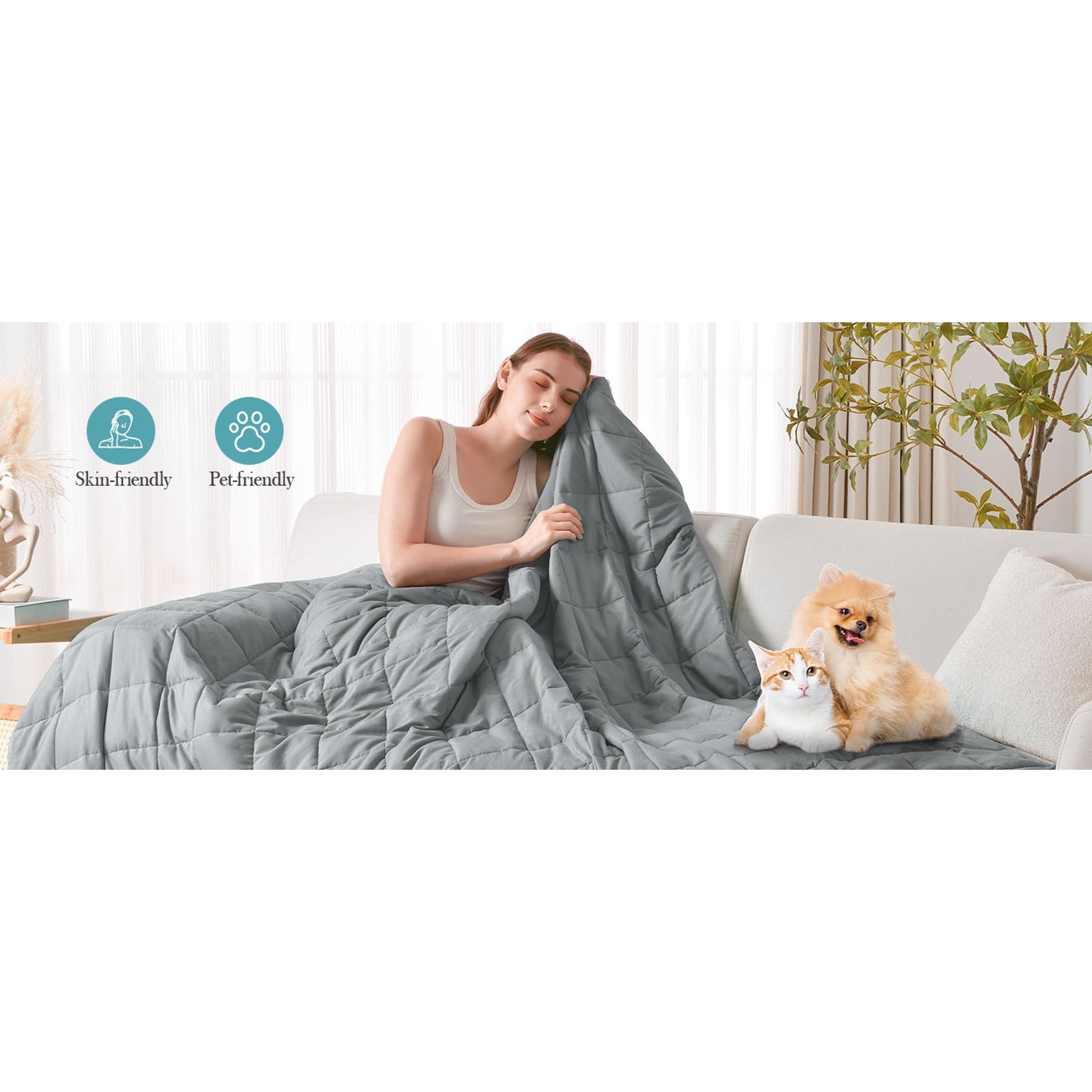 Weighted Blanket for Adults 12lbs, Soft Cooling Breathable Weighted Throw for Sleeping, Machine Washable Heavy Blanket with Glass Beads for Summer, Sofa Bed, 48"x72" Twin Size, Grey