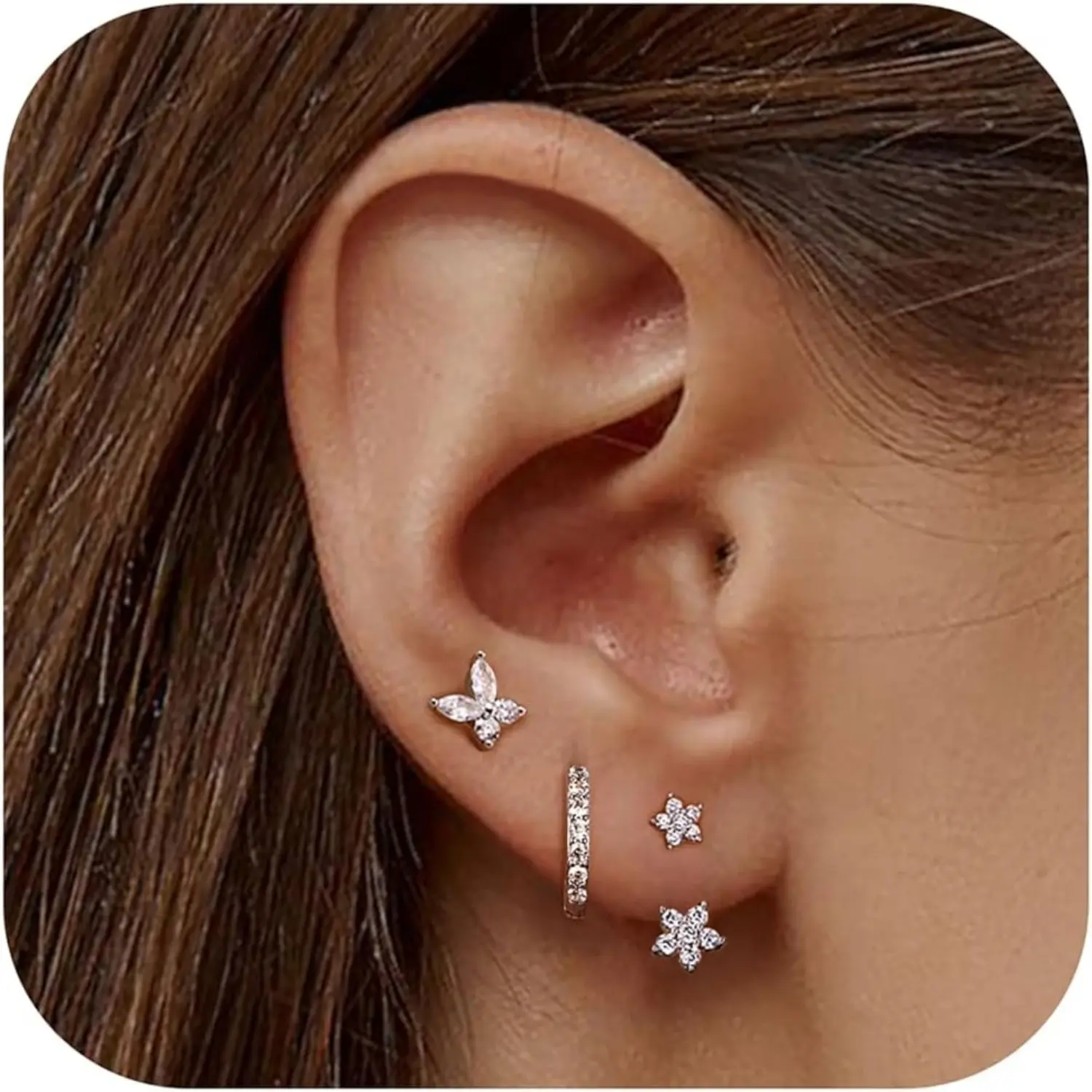 YADOCA Women's 3-Pair Sterling Silver 14K Gold-Plated Minimalist Small Hoop Stud Earrings Stacked & Layered Set, Daily Wear Jewelry for Multiple Piercings, Stacked Sets