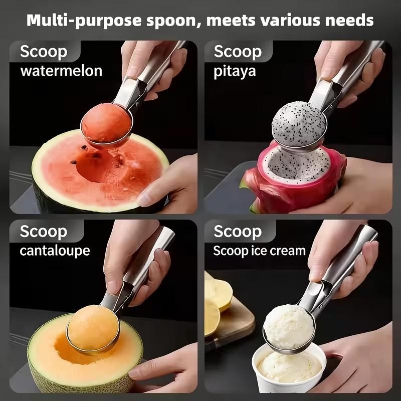 3 piece Food-Grade Stainless Steel Ice Cream Scoop Baller, Dual-Purpose for Commercial & Home Use, Special Tool for Watermelon Fruit Ice Cream, Professional Design Comfortable Grip, Kitchen Baking Dessert Shop Tool