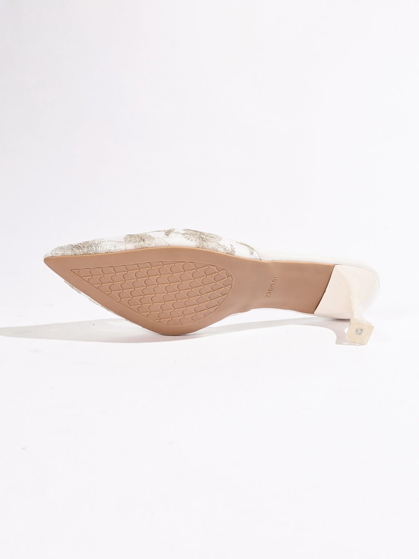 Women's Mesh Embroidered Pointed Toe Slip-On Shoes, French Style Elegant Wedding Shoes, Daily Commute Versatile Footwear