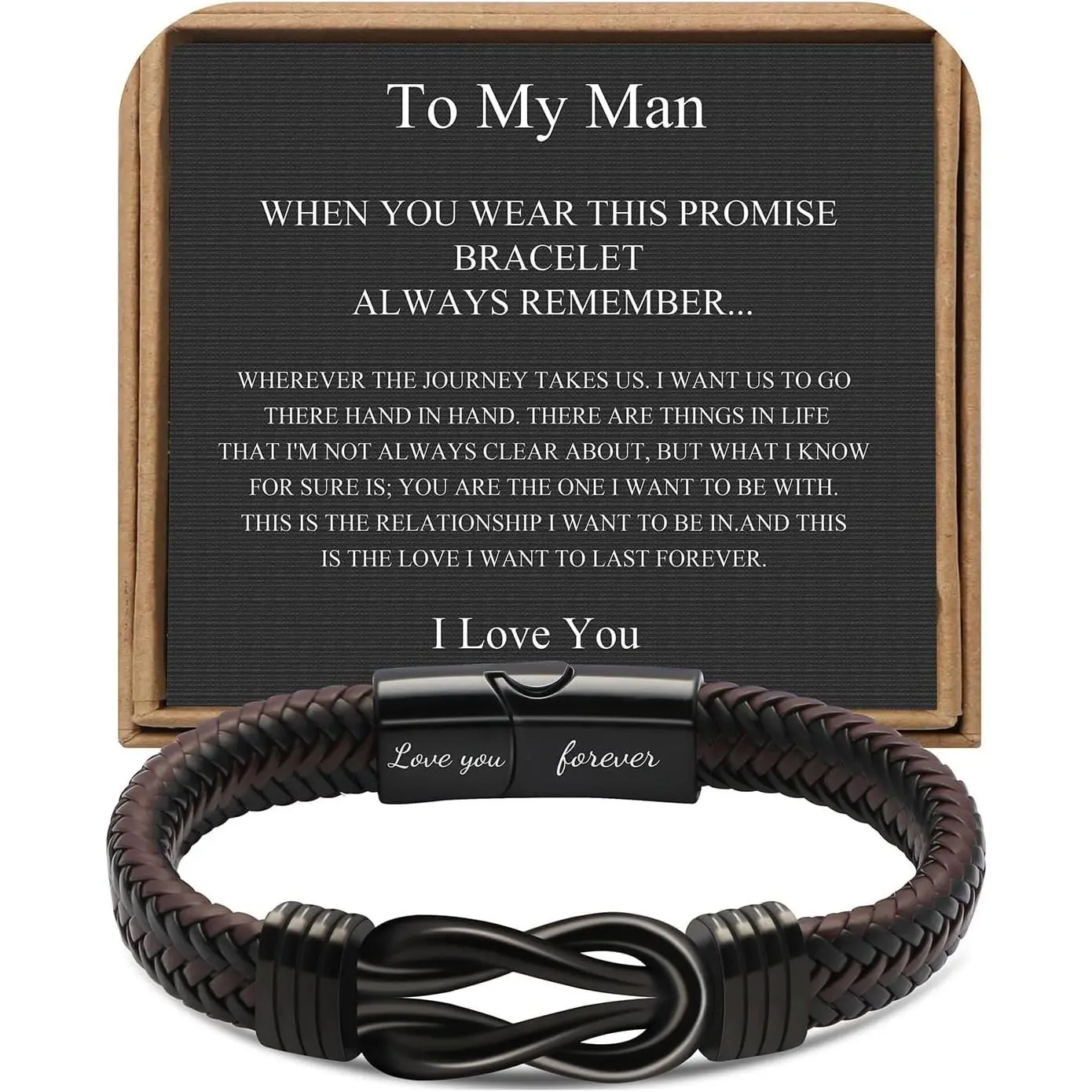 Men's Leather Stainless Steel Knot Bracelet, Engraved "Love You Forever" Jewelry Gifts for Him - Christmas Stocking Stuffers, Anniversary, Valentine's, Father's Day, BirthdayGift