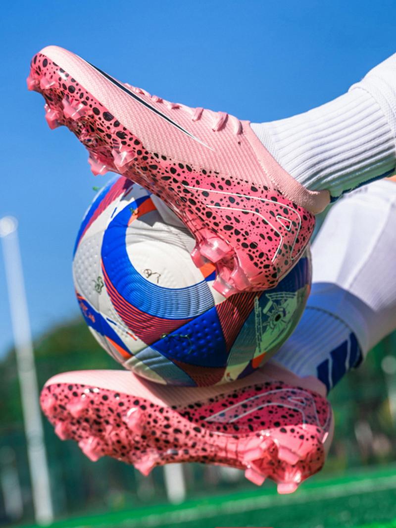 Parent-Child Leopard Print Soccer Shoes, Soccer Cleats, Breathable Knit Material, Professional Long Nails, Sporty Style, All Seasons Parent-Child Leopard Print Soccer Shoes, Soccer Cleats, Breathable Knit Material, Professional Long Nails, Sporty Style, All Seasons