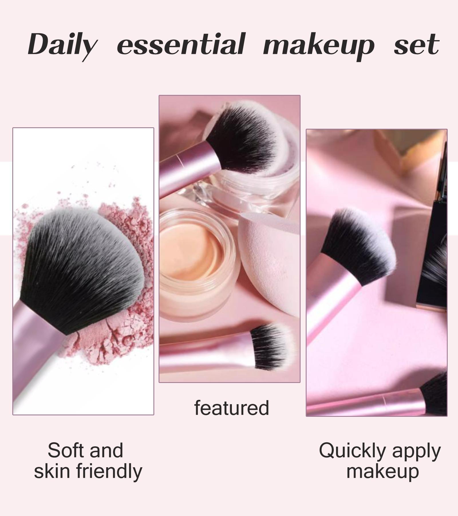 Professional Makeup Brush Set with 12 Brushes, 2 Beauty Sponges, 1 Powder Puff, Blush Brush, Loose Powder Brush, Artist Brush Set
