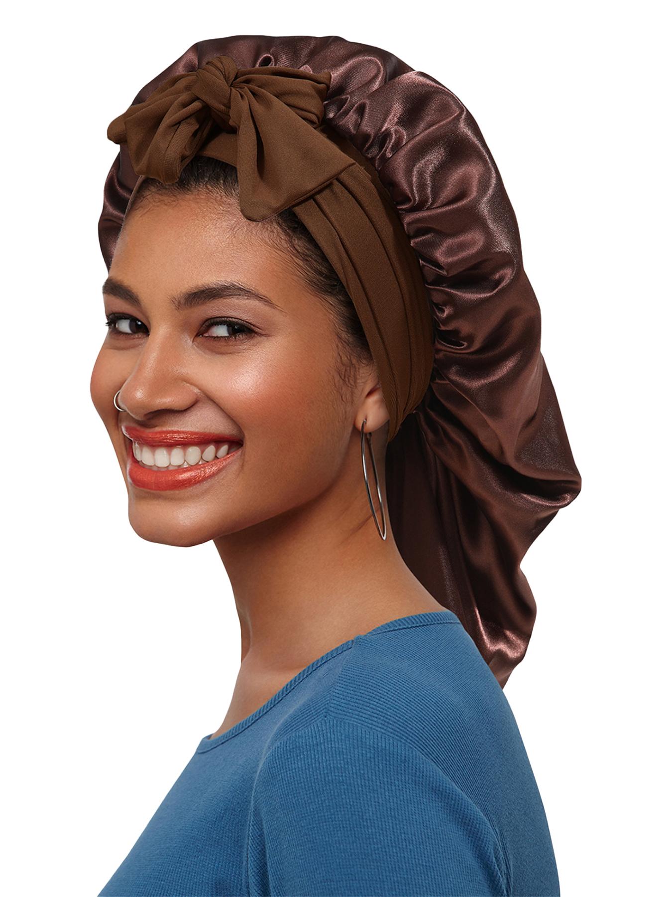 Women's Long Adjustable Hair Bonnet Satin Sleep Cap, Casual Fitted Hair Protection Hat, Suitable for Long Curly Hair, All Seasons Wear