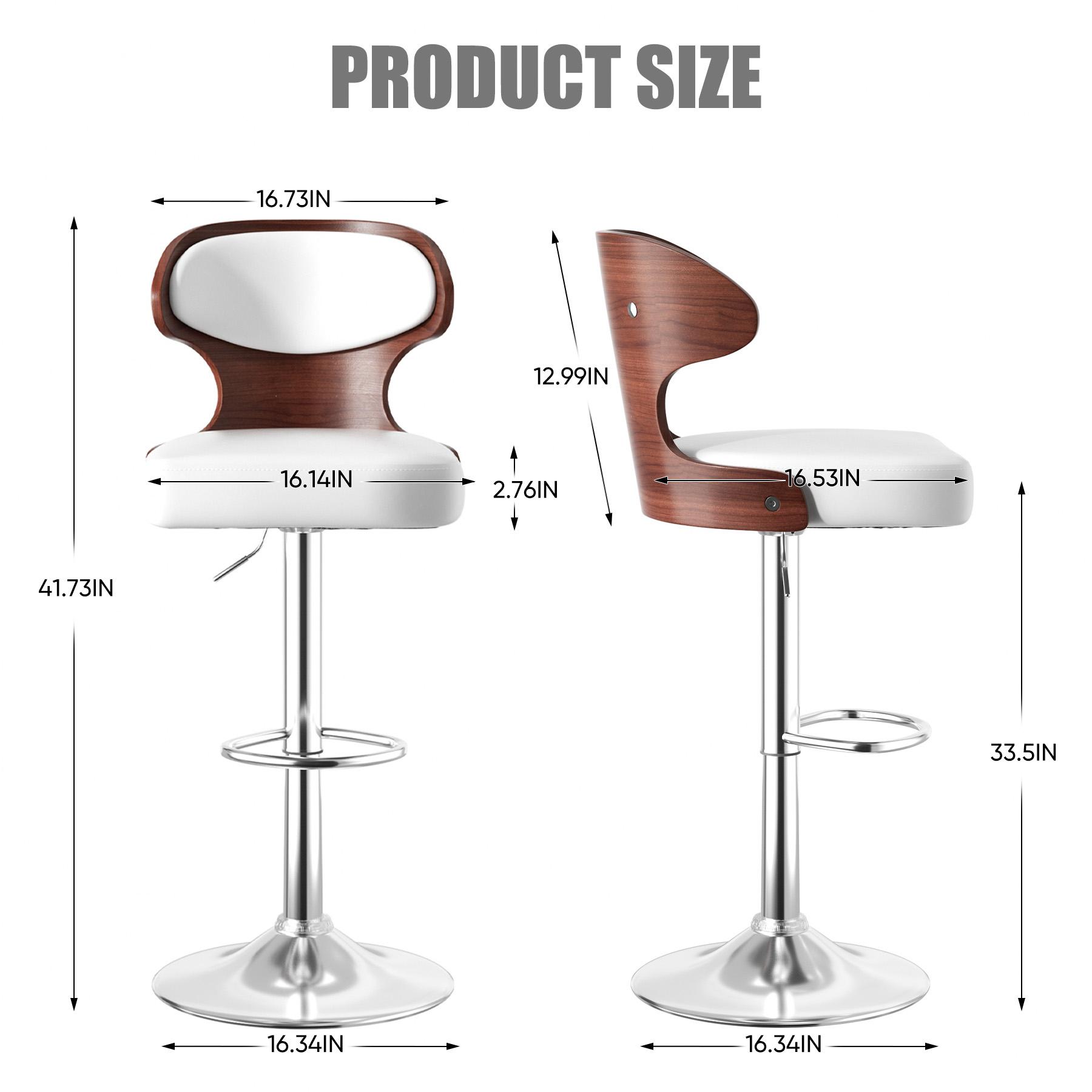 【Deals For You Days】Bar Stools  ， Adjustable Height 24.5-33.5IN - Bentwood Swivel Barstools with Back & Footrest - PU Leather Upholstered Bar Chair for Bar, Kitchen, Dining Room