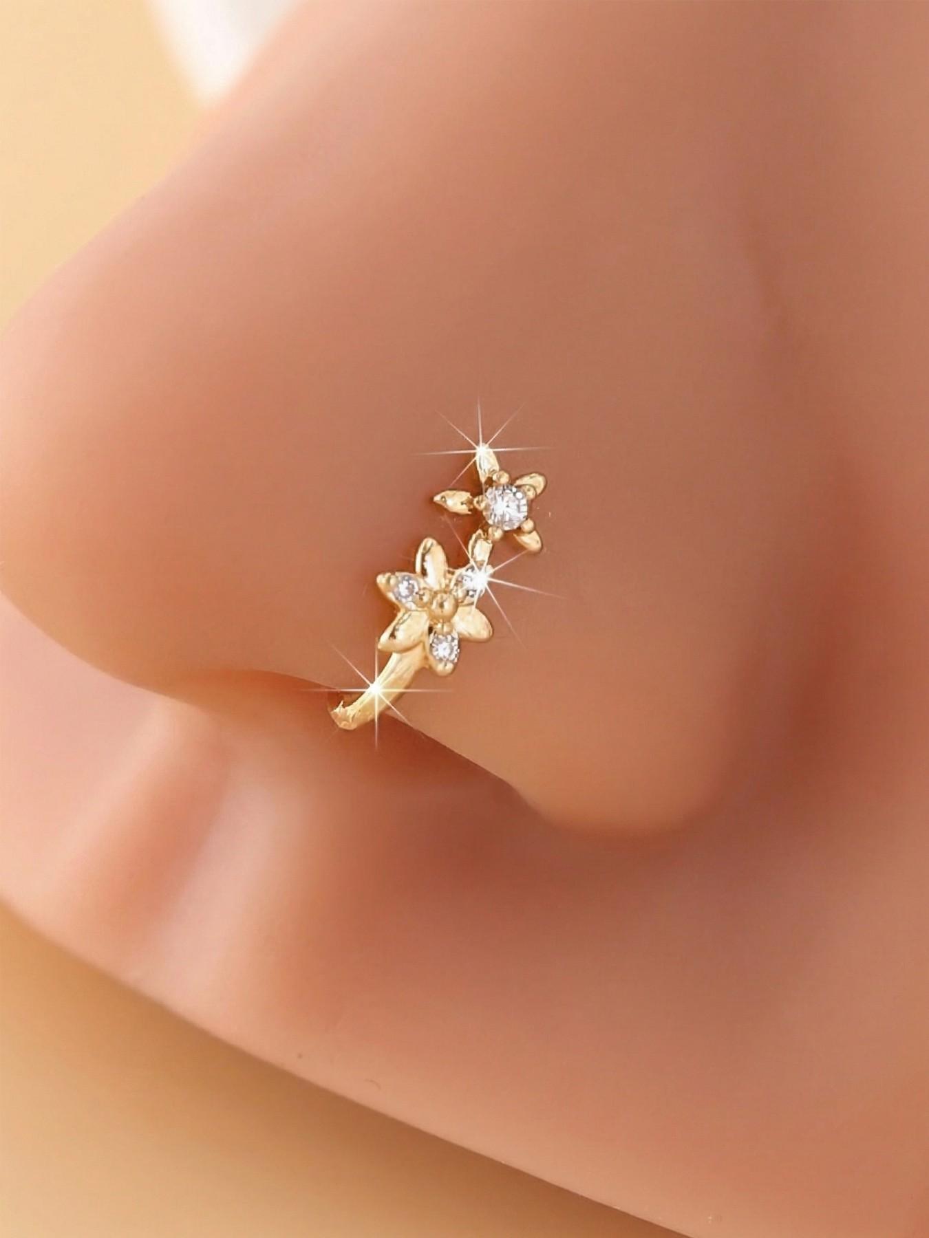 4-Pack Easy Flower Nose Clips, Synthetic Zirconia Inlay, Fake Piercing-Free Nose Jewelry, Fashionable Daily Wear Nose Rings