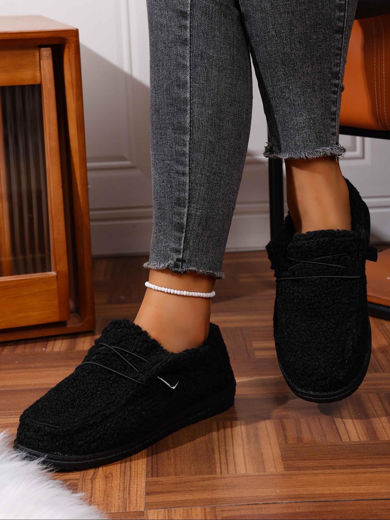 Women's Fashion Cotton Shoes, Casual Slip On, New Style Slip-On Plush Slippers, Fleece Lined Single Shoe, Suitable for Daily Wear & Home Use