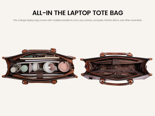 LOVEVOOK Laptop Bag for Women, 15.6-17.3 inch Vegan Leather Laptop Tote Bag Large Capacity Vintage Leather Work Bags for Women Computer Bag Office Briefcase Handbag. Durable. TikTokShopJumpstartSale