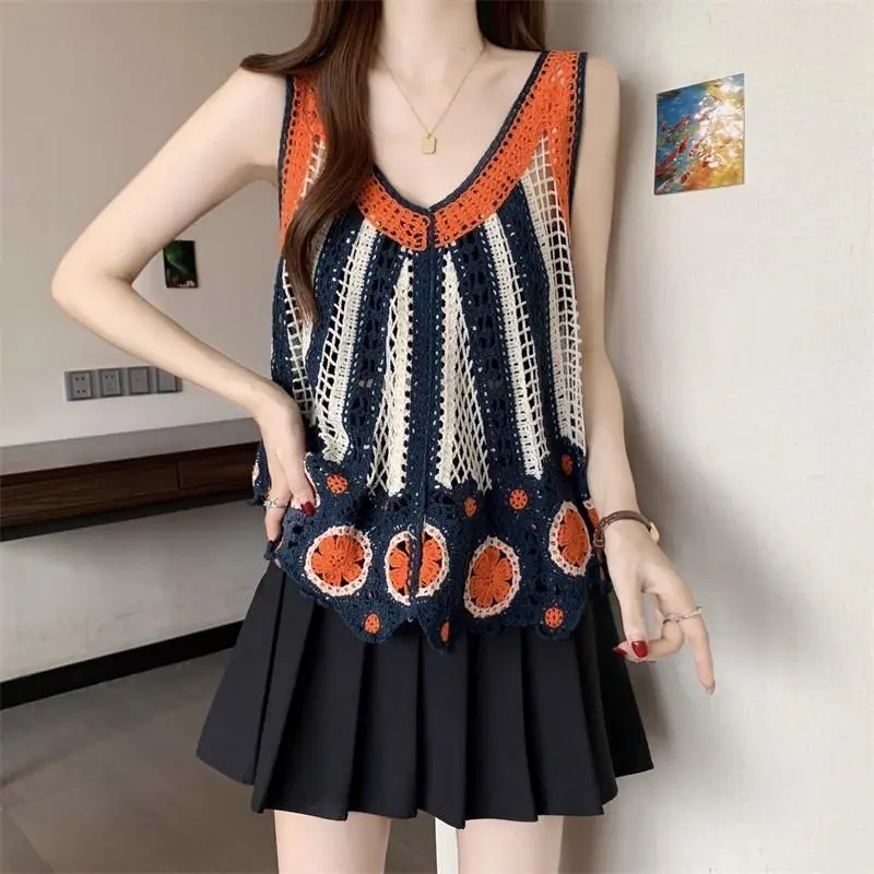 Embroidered Crochet Tank Top for Women Sheer Openwork Pointelle Knit Camis Summer Beach Bohemian Outfit