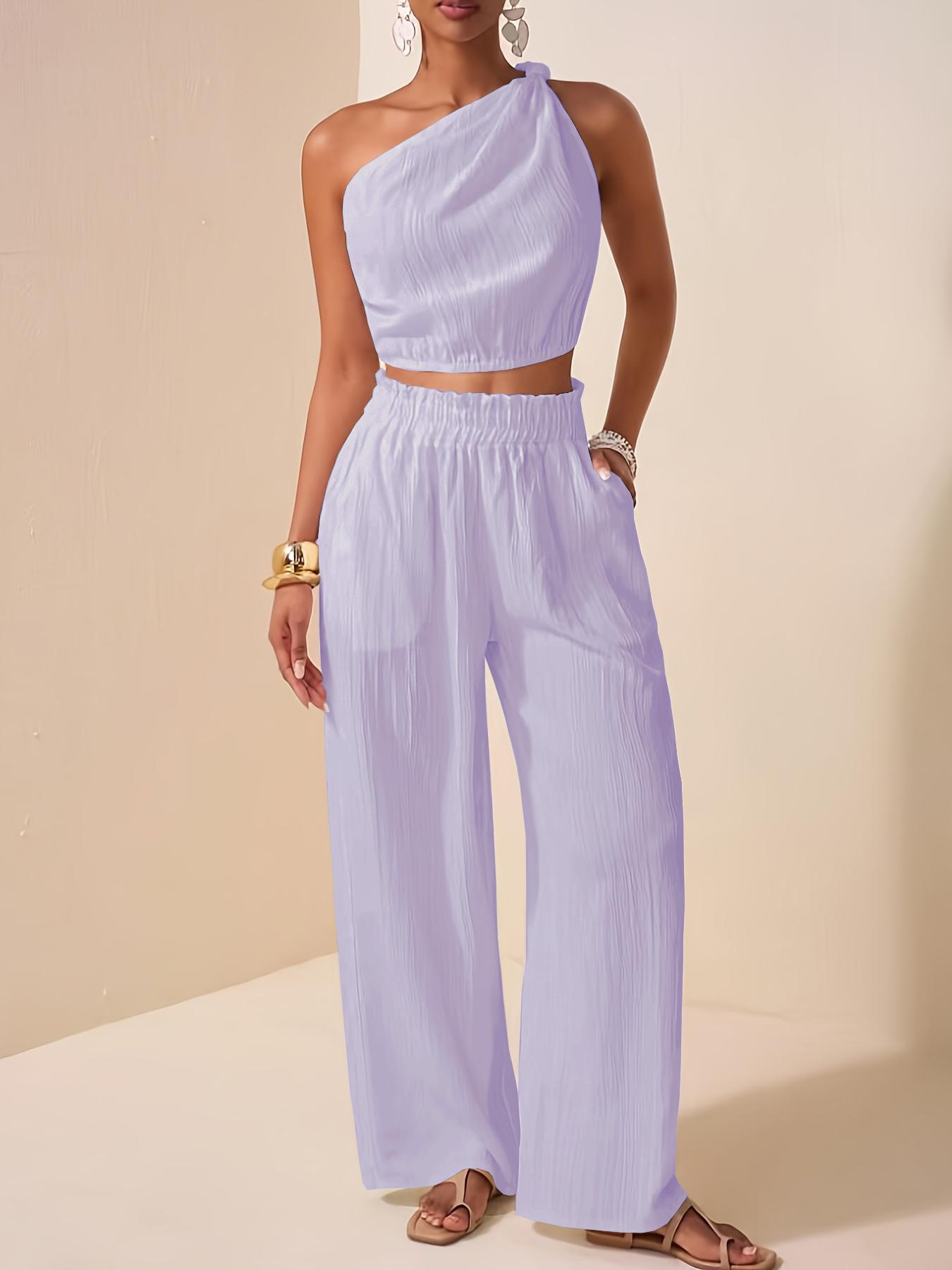 Two-Piece Set Women's Solid Color Top & Pants, Casual Sleeveless Top & Pants for Daily Wear, Ladies Summer Clothes