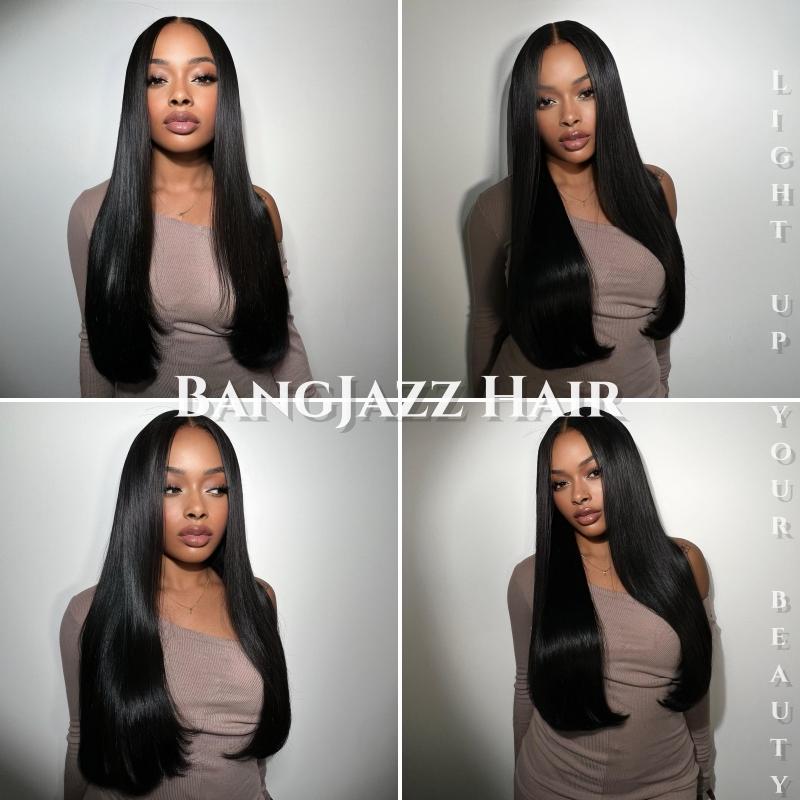 Bangjazz Human Hair Wig Double Drawn Hair Pre Bleached Knots 13X6 HD Lace Front Straight Hair 200% Density Glueless Wigs Brazilian Virgin Human Hair 4More Wig  Summervibes