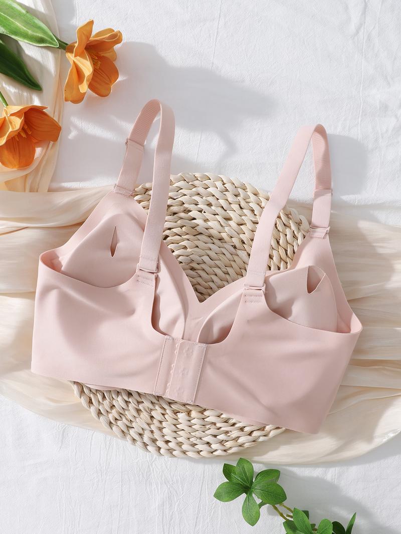 Women's Plain Wireless Jelly Bra, Comfortable Lining Removable Pads Fitted Design, Medium Support All-Season Wear