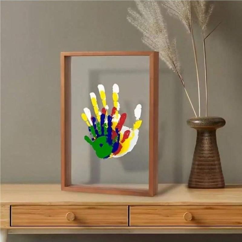 Transparent Wooden Handprint Memory Frame, DIY Baby & Family Keepsake Art, Floating Display for Cherished Moments, Perfect Gift for Birthdays, Anniversaries & Baby Showers