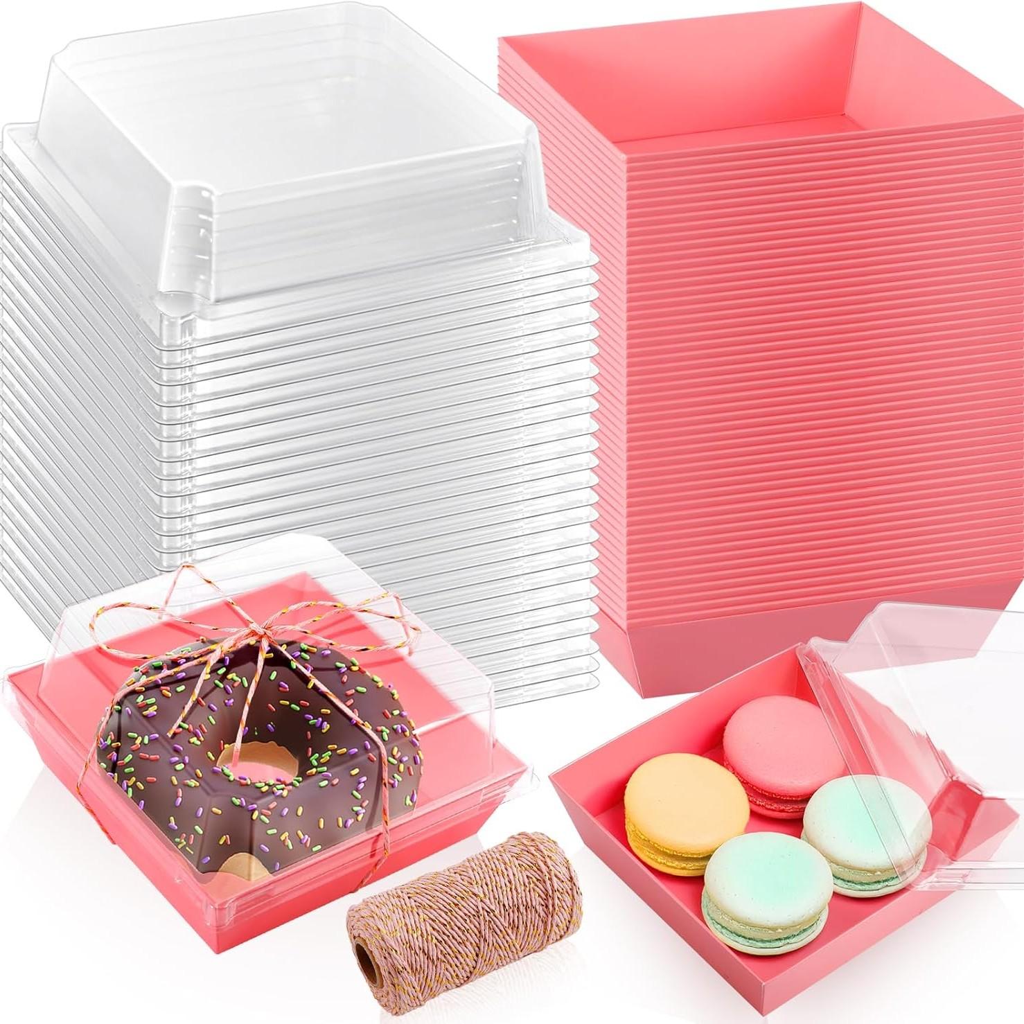 20/50pcs Macaron Sandwich Packaging Box, Meat Paste Dessert Roll Cake Box, Disposable Takeaway Sweet Food Box, Baking Cake Box, Transparent