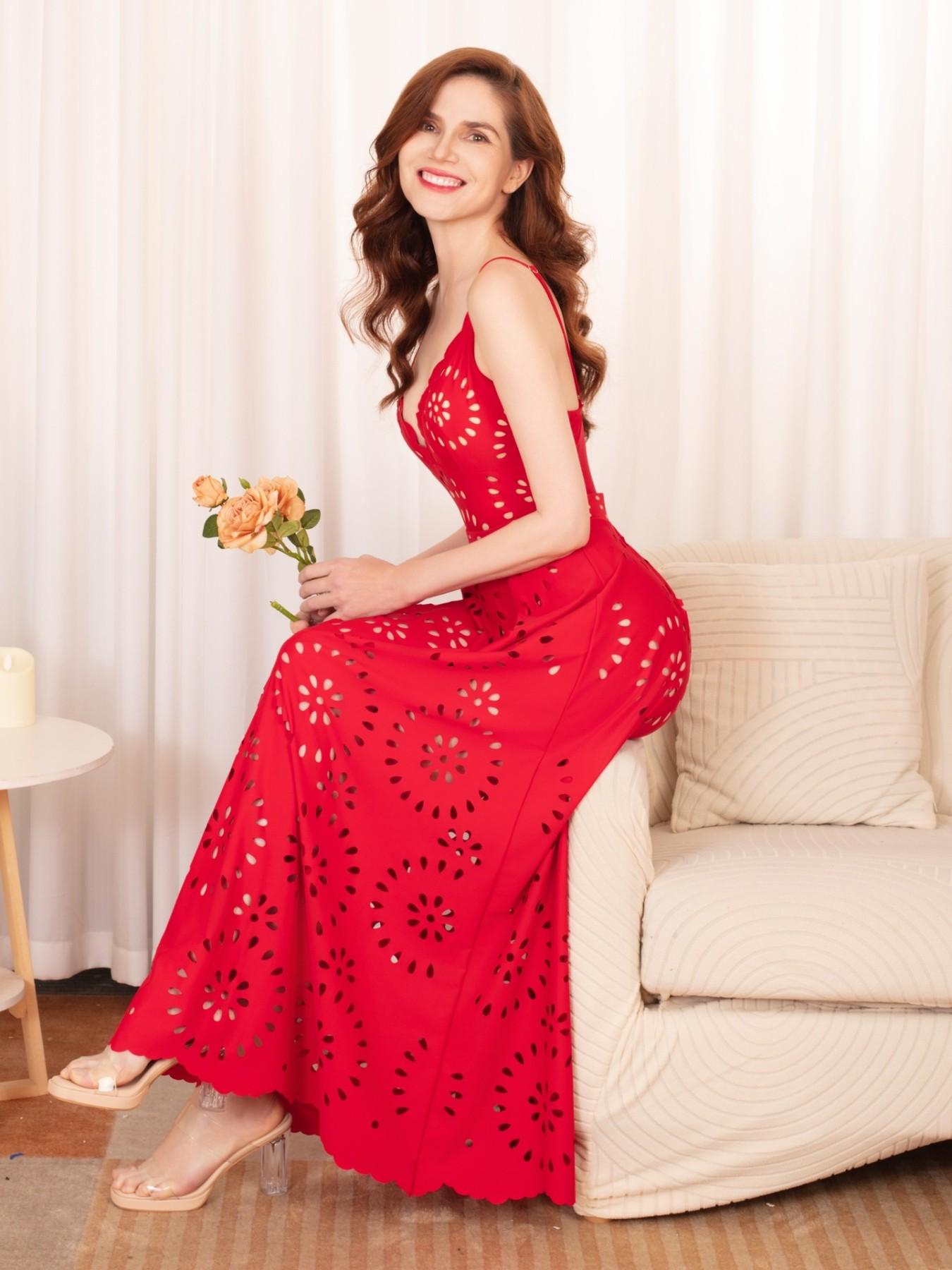 Women's Sexy Laser Cut Hollow Lace One-Piece Swimsuit Set, Slimming Beach Vacation Two-Piece Swimwear with Skirt, Casual Fitted Design