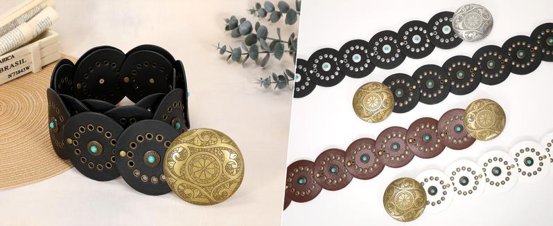 JASGOOD Women Western Concho Belts Wide Hollow Disc Leather Belt Cowgirl Boho Belt for Jeans Dresses with Metal Buckle Halloween