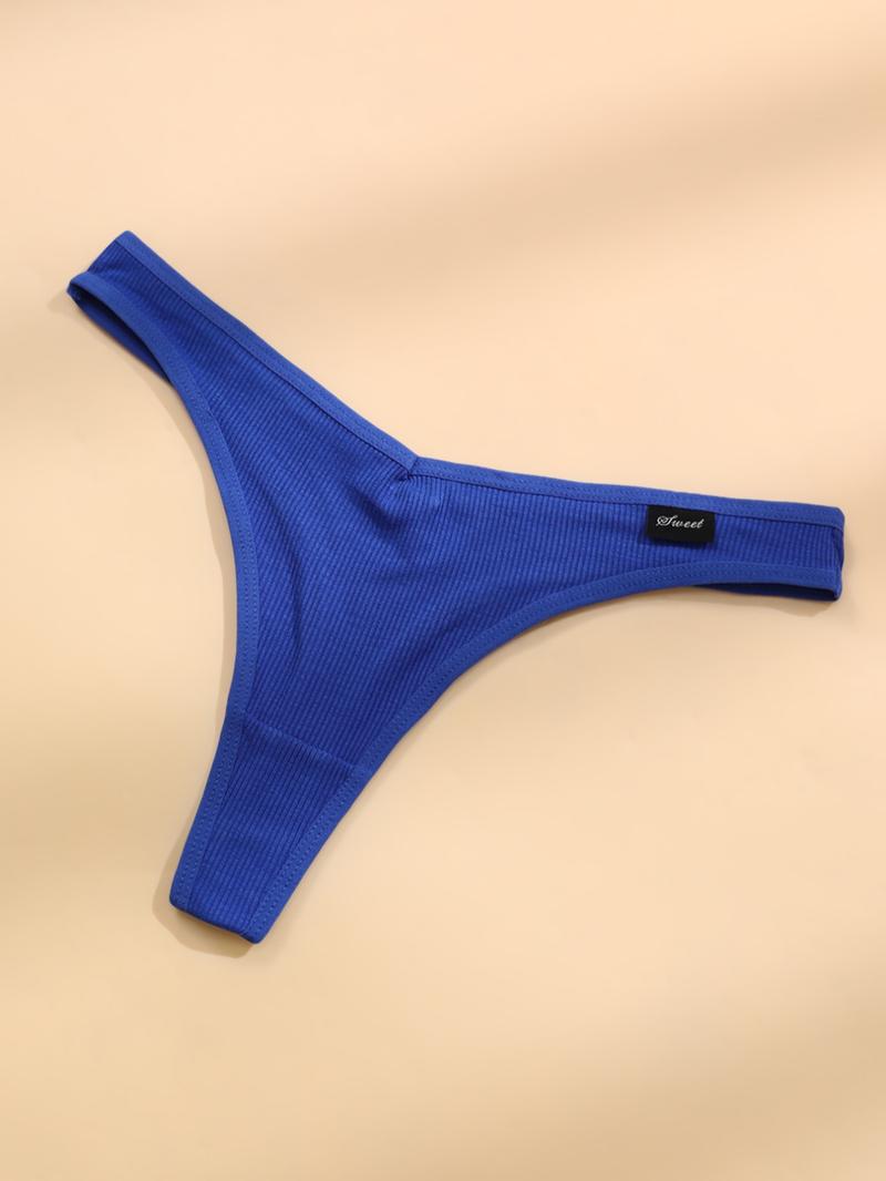 Women's Solid Color Patched Drop Waist Thong, Soft Comfy Breathable Knicker for Daily Wear, Women's Underwear for All Seasons