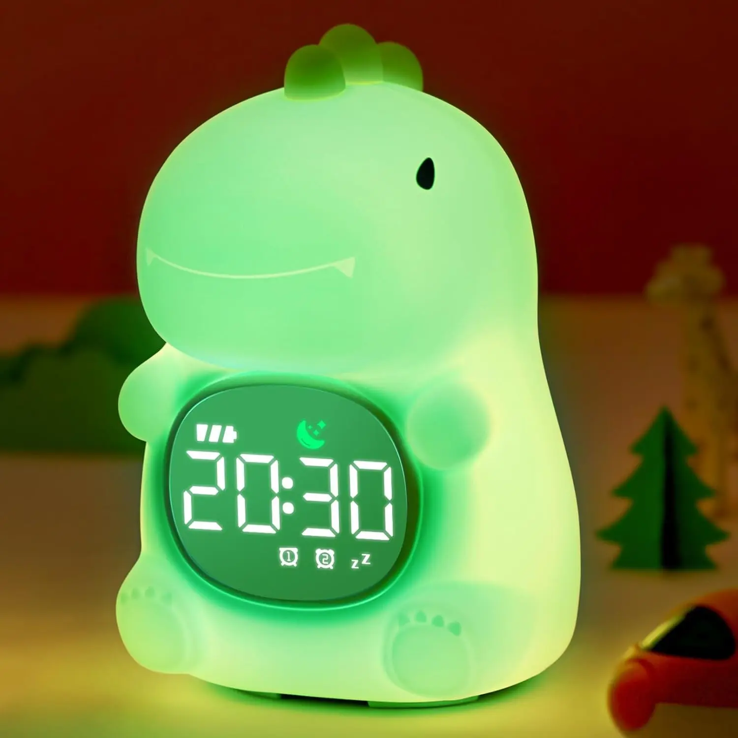 Dinosaur Alarm Clock with Night Light, Sun & Moon Sleep Training Clock for Toddlers, Sound Machine, OK to Wake, Digital Clock for Kids Bedroom, Gift for Boys Girls(Gift)